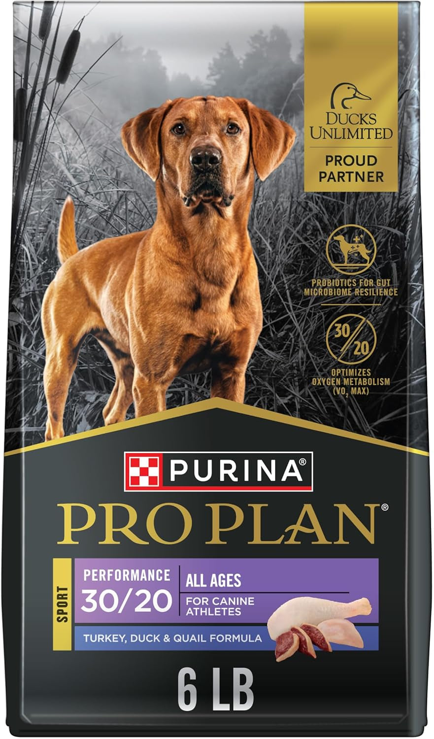 Purina Pro Plan Sport Performance 30/20 Turkey Duck Quail Formula Dry Dog Food, High Protein Dog Food - 6 Lb. Bag